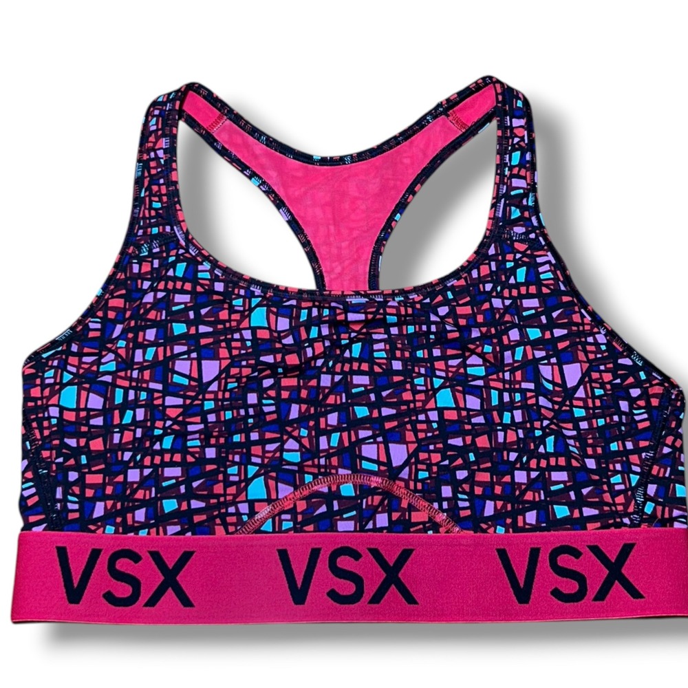 Victoria's Secret VSX The Player Geometric Racerback Sports Bra Hot Pink SZ L